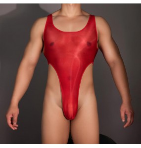 Feeetmoi - Men's Sheer Bodysuit (Red)